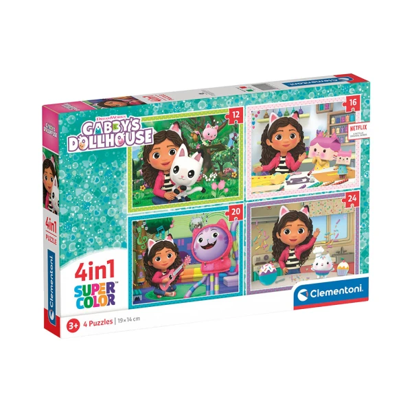 CLEMENTONI KIDS PUZZLE SUPER COLOR 4 IN 1 GABBY DOLLHOUSE PIXAR 12-16-20-24 PCS