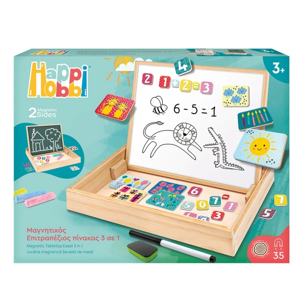 HAPPIHOBBI MAGNET WOODEN MAGNETIC BOARD DOUBLE-SIDED FOR AGES 3+