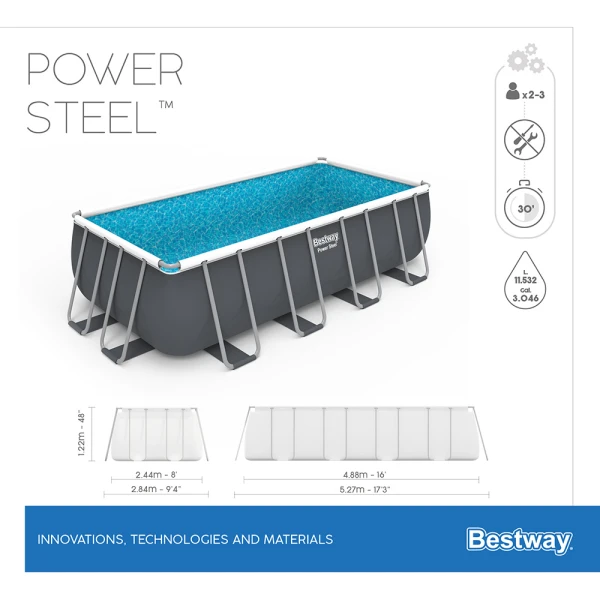 BESTWAY ΣΕΤ ΟΡΘΟΓΩΝΙΑ ΠΙΣΙΝΑ 488X244Χ122 εκ. POWER STEEL