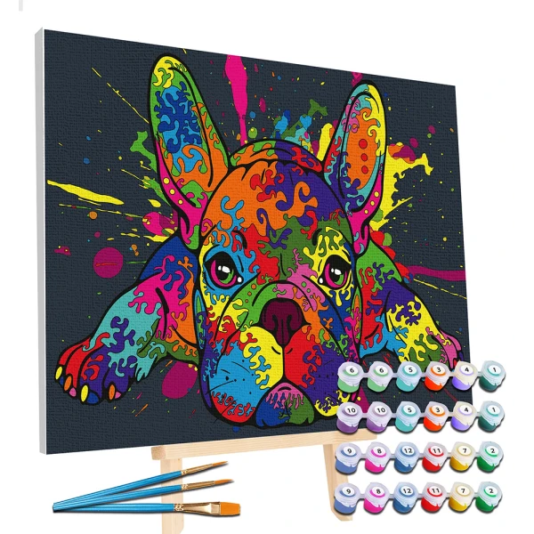 SPLAT PLANET PAINTING BY NUMBERS KIT ON FRAMED CANVAS 40X30 cm FRENCH BULLDOG