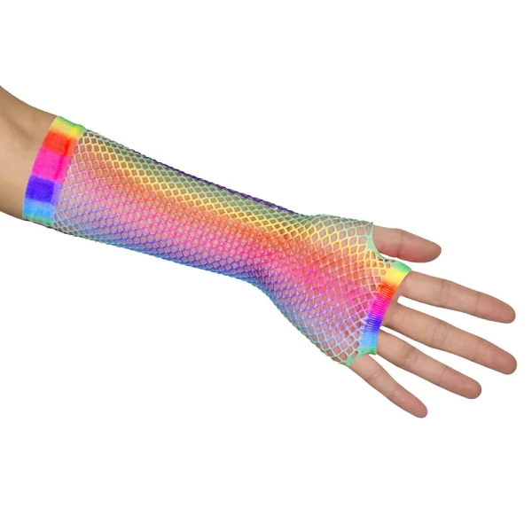 CARNIVAL FISHNET GLOVES ELBOW NEW YORK RAINBOW