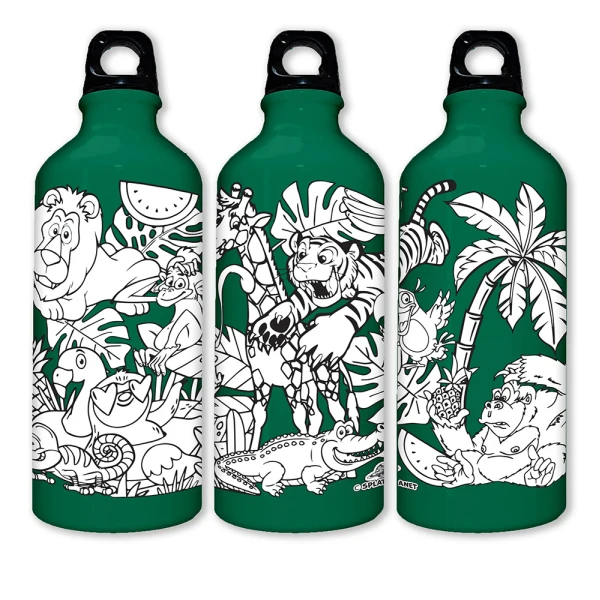 SPLAT PLANET SAFARI ANIMALS ALUMINUM COLORING WATER BOTTLE 600ml WITH PERMANENT MARKERS