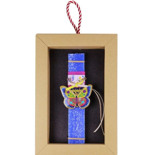 SYNCHRONIA HANDMADE CANDLE 30 cm SMALL FLORAL BUTTERFLY - BLUE
