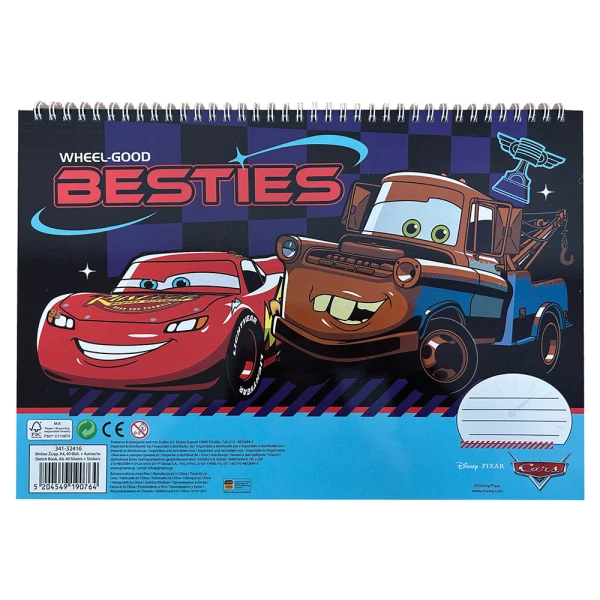 DRAWING PAD 23X33 cm 40 SHEETS AND STICKERS CARS