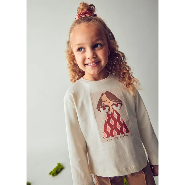 MAYORAL  LONG-SLEEVE T-SHIRT SCRUNCHY ECRU-RED