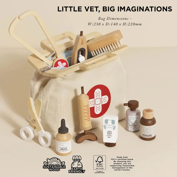 LE TOY VAN WOODEN ANIMAL VET SET 10 pcs
