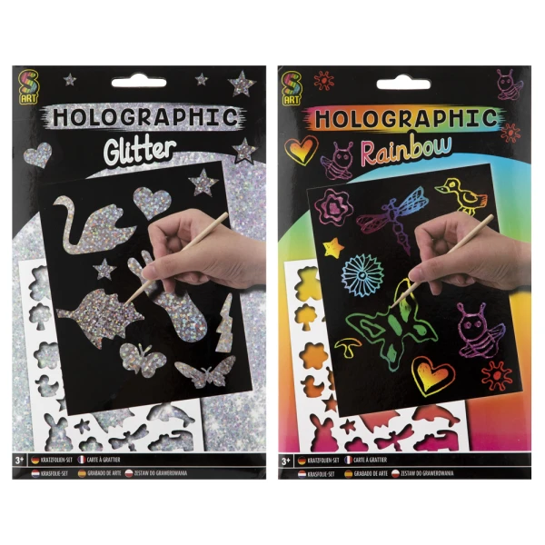 SCRATCH PAPER A5 GLITTER/RAINBOW - 2 DESIGNS