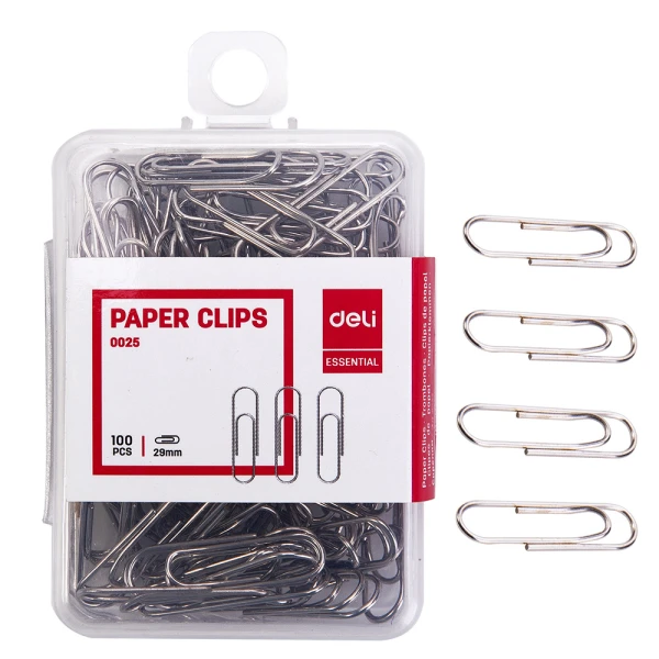 DELI STEEL PAPER CLIPS 100 pcs No3 29mm ESSENTIAL