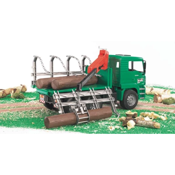 BRUDER MAN TIMBER TRUCK WITH LOADING CRANE AND 3 TRUNKS