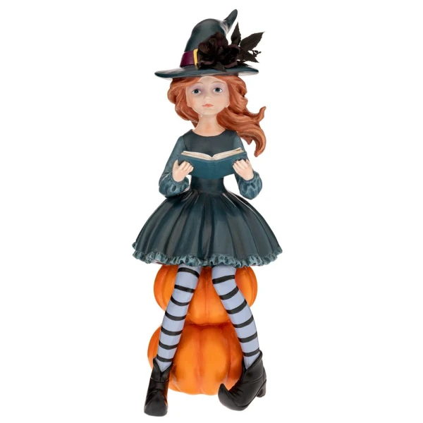 RESIN DΙCOR READING WITCH ON PUMPKIN 13.5X15X33 cm