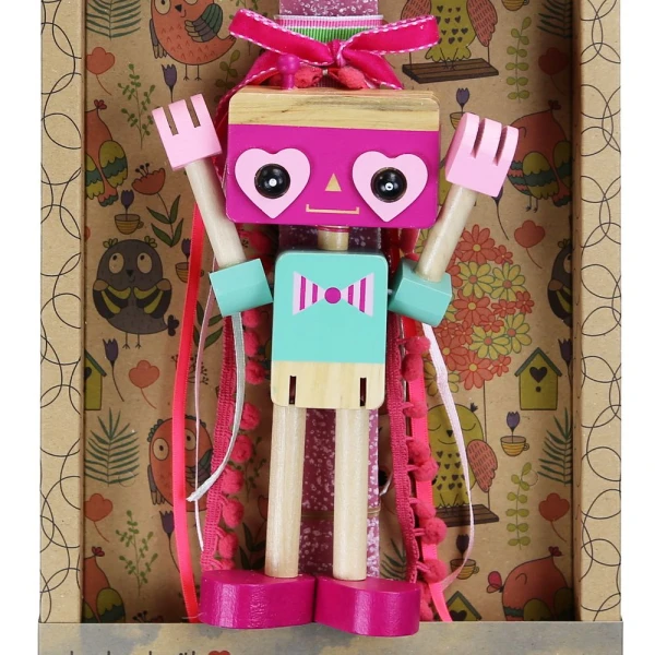 SYNCHRONIA HANDMADE CANDLE 30 cm WOODEN ROBOT APPLE PINK