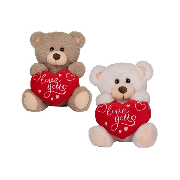 PLUSH BEAR WITH RED HEART 24 cm - 2 COLOURS