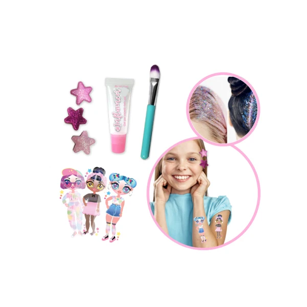 SET WITH HAIR GLITTER AND TATTOO - 3 DESIGNS