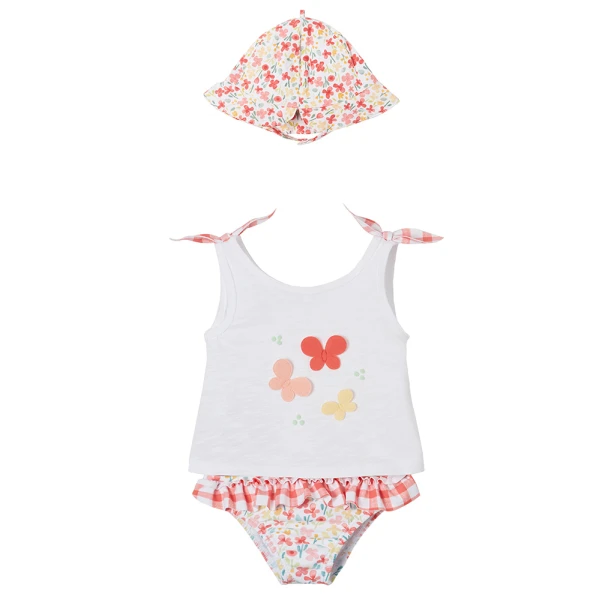 MAYORAL SET SWIMSUIT WITH HAT LIGHT SALMON