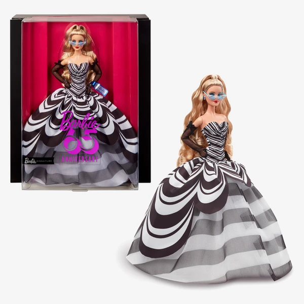ΣΥΛΛΕΚΤΙΚΗ ΚΟΥΚΛΑ BARBIE ΑΣΠΡΟΜΑΥΡΟ ΦΟΡΕΜΑ - 65 ΧΡΟΝΙΑ