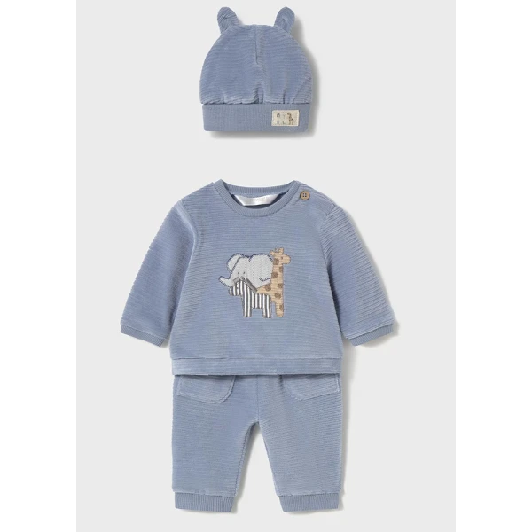 MAYORAL TRACKSUIT 3 PIECES COTTON CORDUROY LIGHT BLUE-PURPLE