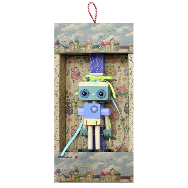 SYNCHRONIA HANDMADE CANDLE 30 cm WOODEN ROBOT PURPLE