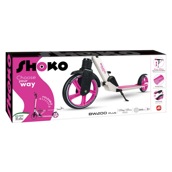 SHOKO KIDS SCOOTER BW 200 PLUS WITH 2 WHEELS 200mm FUCHSIA COLOR FOR AGES 8+ YEARS