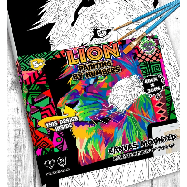 SPLAT PLANET PAINTING BY NUMBERS KIT ON FRAMED CANVAS 40X30 cm LION