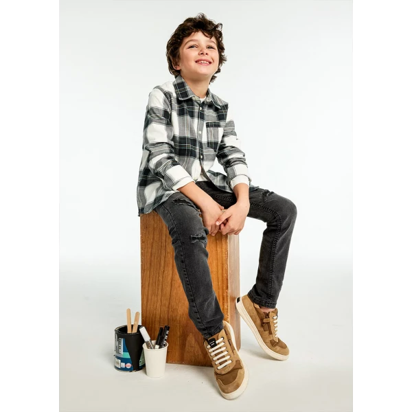 MAYORAL SHIRT CHECKERED PLAID ANTHRACITE