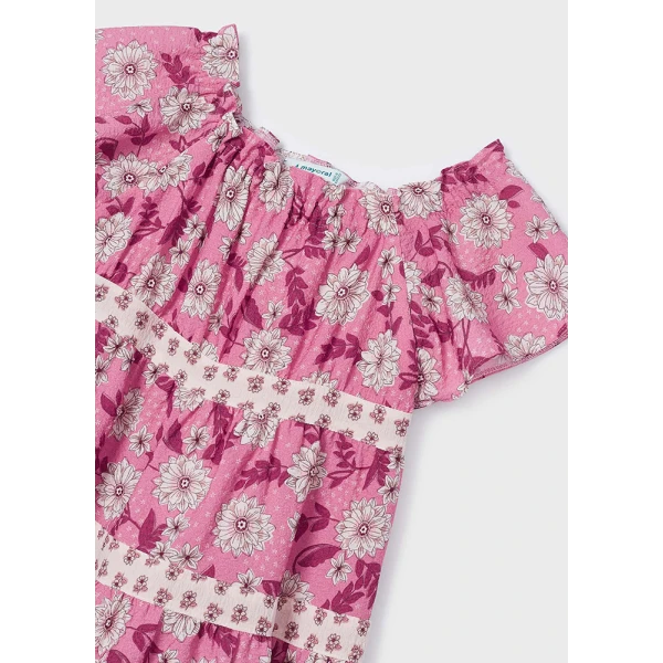 MAYORAL PRINTED COMBINED DRESS PINK FUCHSIA