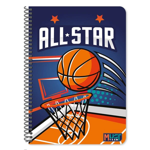 MUST TEAM SPIRAL NOTEBOOK 17X25 cm 2-SUBJECT 60 SHEETS – PLAYER (4 DESIGNS)