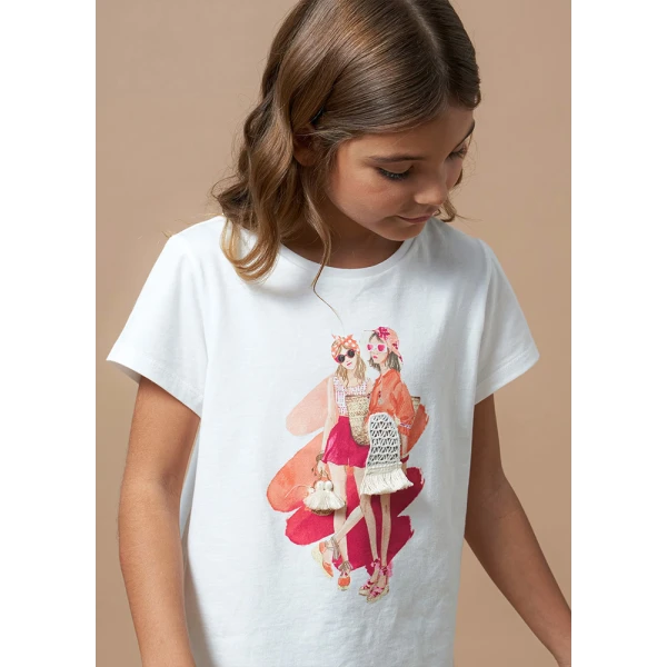 MAYORAL SHORT SLEEVES BLOUSE GRAPHIC ECRU