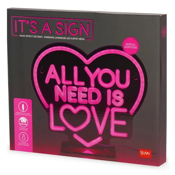LEGAMI NEON EFFECT LED ΠΙΝΑΚΙΔΑ - IT\'S A SIGN - ALL YOU NEED IS LOVE