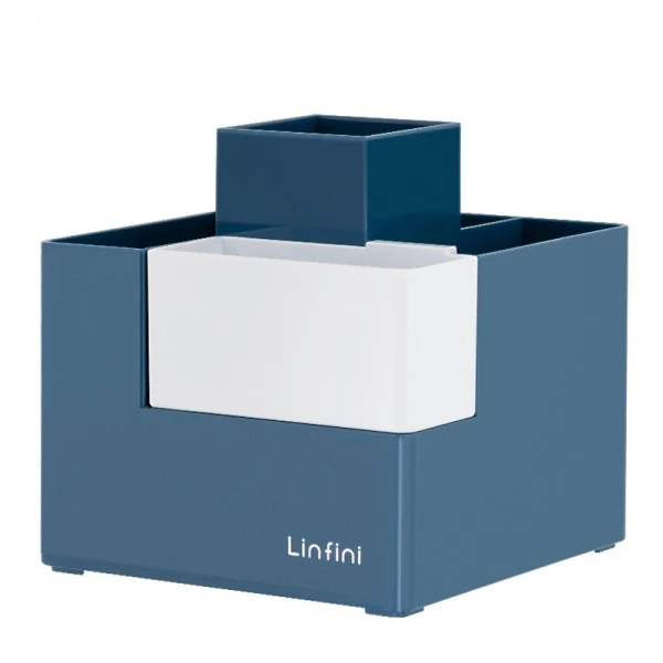 DELI PLASTIC PEN HOLDER WITH REMOVABLE SILICONE BASE 6 COMPARTMENTS 12X12X13 cm - BLUE