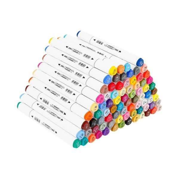 DELI DOUBLE-TIP ALCOHOL-BASED DESIGN MARKERS IN PLASTIC CASE 80 COLORS