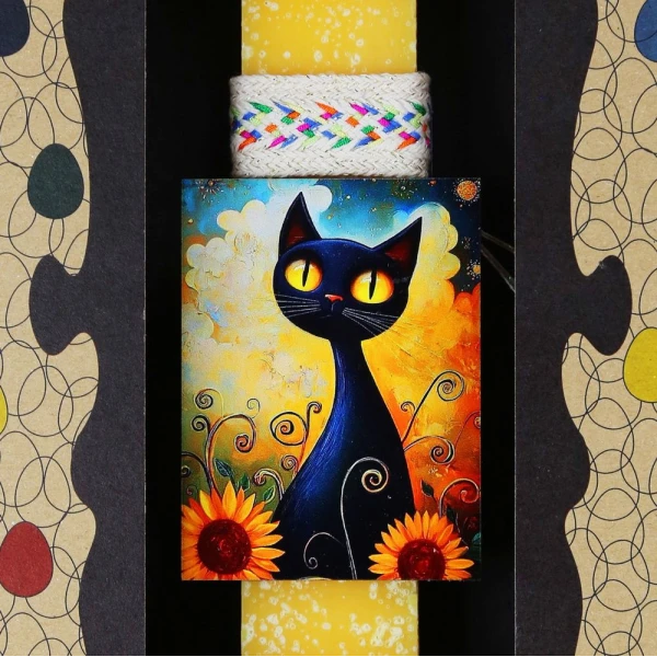 SYNCHRONIA HANDMADE CANDLE 20 cm PET MAGNET - CAT WITH SUNFLOWERS