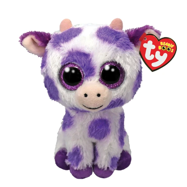 TY BEANIE BOOS ETHEL PLUSH COW WHITE WITH PURPLE SPOTS 15 cm