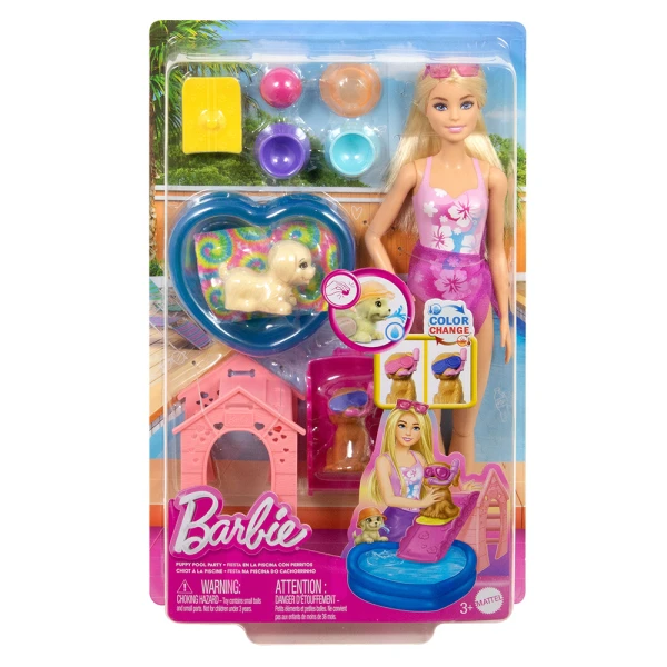 BARBIE DOLL POOL PARTY WITH PUPPIES