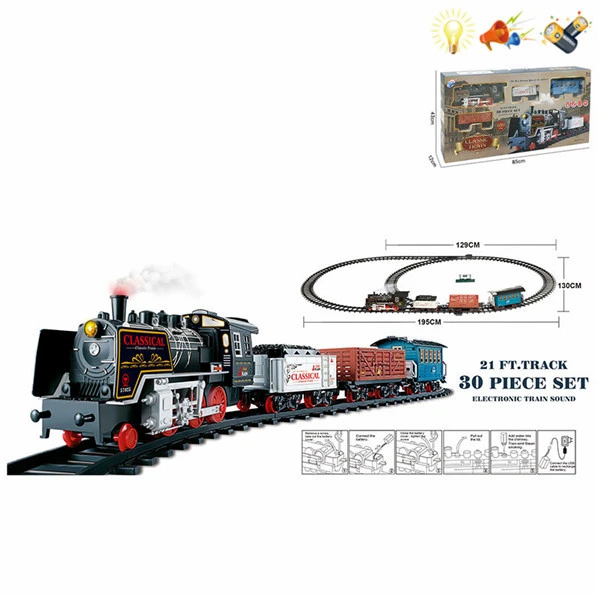 LARGE TRAIN WITH SMOKE LIGHTS 30 PCS WITH 2 TRACKS L:650 CM.
