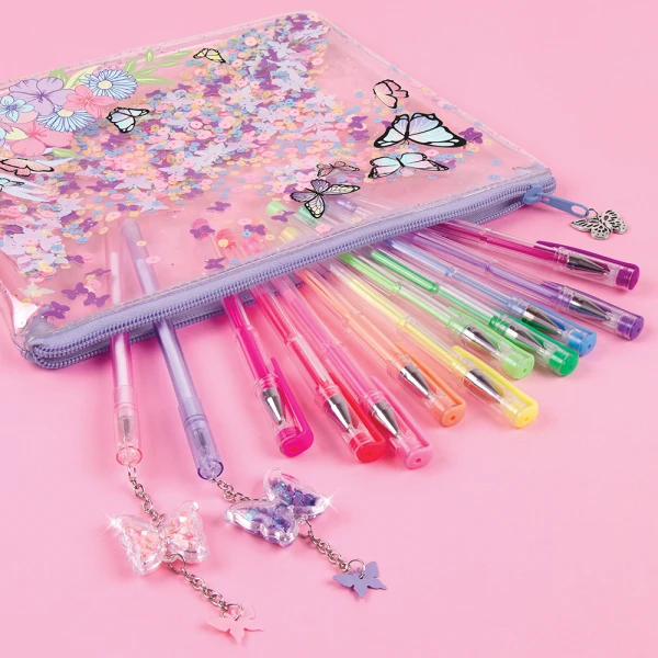 MAKE IT REAL 3C4G BUTTERFLY GLITTER POUCH AND PEN SET