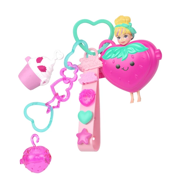 POLLY POCKET DOLL WITH ACCESSORIES & KEYCHAIN - STRAWBERRY