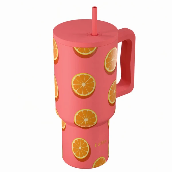 ESTIA HOME ART THERMAL BOTTLE STRAW TUMBLER XL 900ml - ORANGE POP