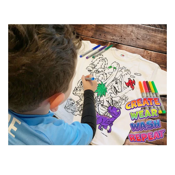 SPLAT PLANET WASHABLE COLOURING T-SHIRT DINOSAURS WITH MARKERS (5-6 YEARS)