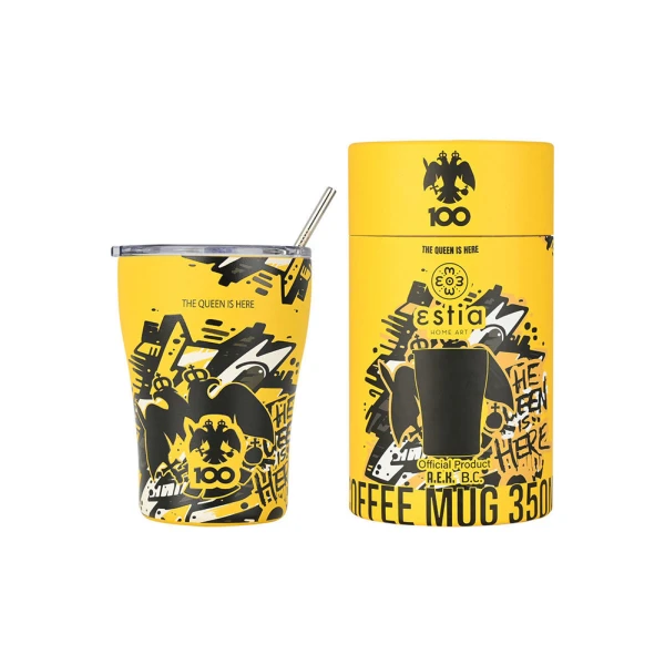 ESTIA HOME ART THERMAL COFFEE MUG 350ml - AEK THE QUEEN IS HERE