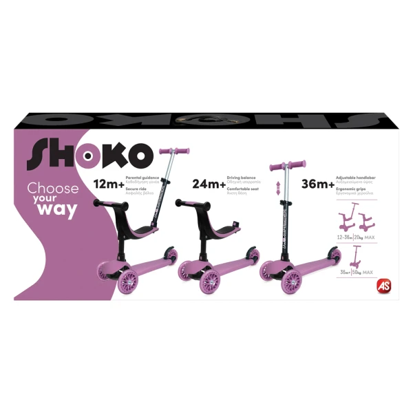 SHOKO KIDS SCOOTER CONVERTIBLE 3 IN 1 PINK FOR AGES 12+ MONTHS