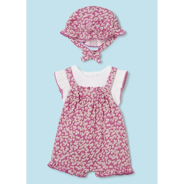MAYORAL SET DUNGAREES WITH HAT PINK