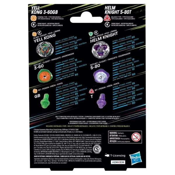 BEYBLADE X YELL KONG 3-60GB & HELM KNIGHT 5-80T TOP DUAL PACK SET