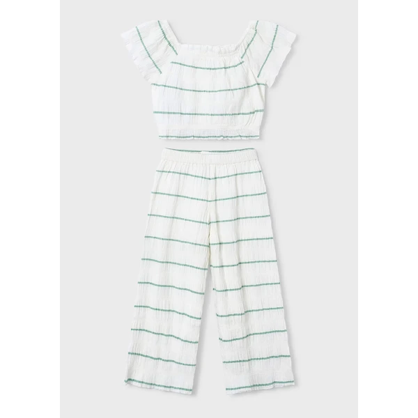 MAYORAL SET PANTS LONG STRIPES ECRU-MINT
