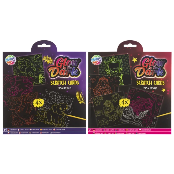 SCRATCH CARDS GLOW IN THE DARK 19.5 x 19.5 cm - 2 DESIGNS