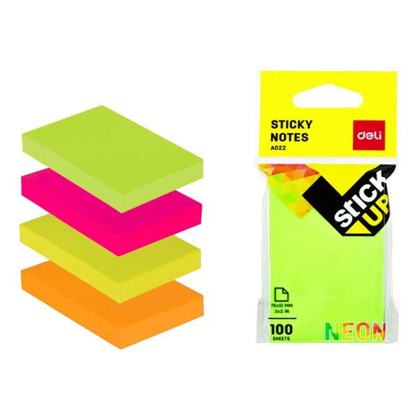 DELI ΧΑΡΤΙΑ ΣΗΜΕΙΩΣΕΩΝ ΑΥΤΟΚΟΛΛΗΤΑ 100 ΦΥΛΛΑ 76x51mm STICK UP NEON - 4 ΧΡΩΜΑΤΑ
