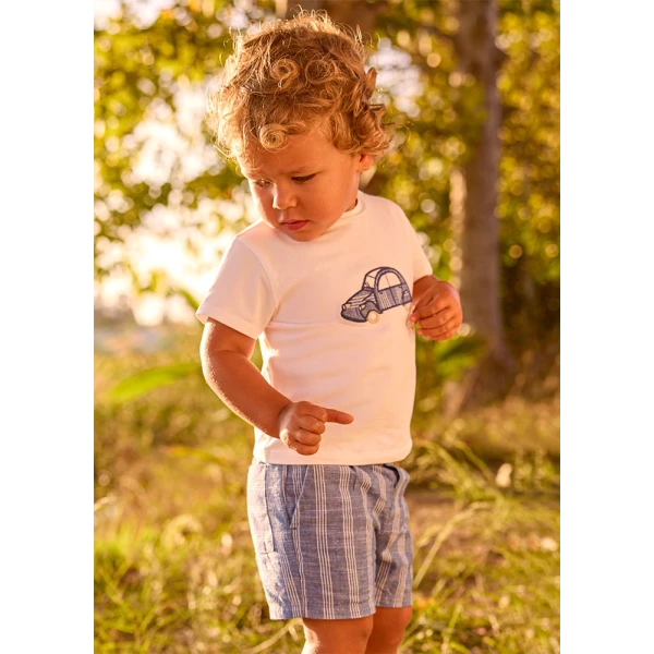 MAYORAL SET BERMUDA PANTS LINEN APPLIQUE SKY BLUE