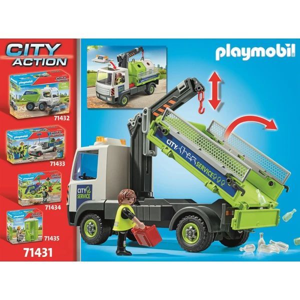 PLAYMOBIL CITY ACTION GLASS RECYCLING TRUCK WITH CONTAINER
