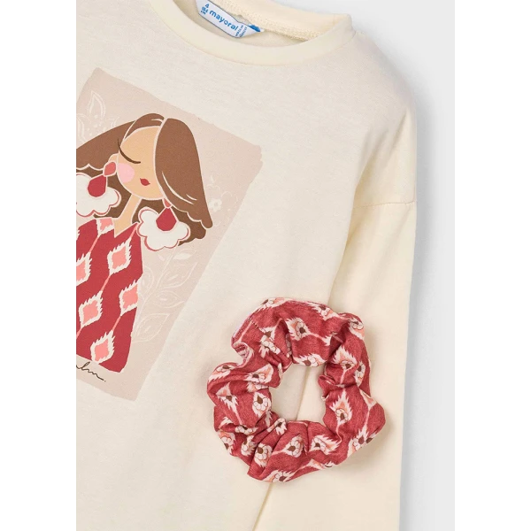 MAYORAL  LONG-SLEEVE T-SHIRT SCRUNCHY ECRU-RED