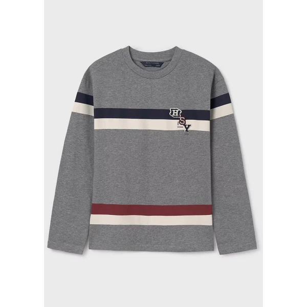 MAYORAL LONG SLEEVES BLOUSE STRIPES PRINT DARK GREY