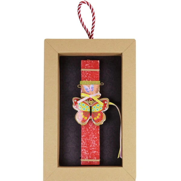 SYNCHRONIA HANDMADE CANDLE 30 cm SMALL FLORAL BUTTERFLY - RED